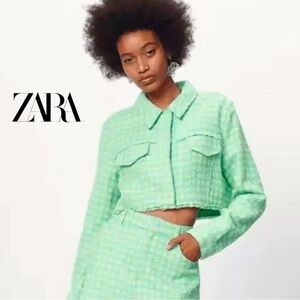 NWT Zara Tweed Herringbone Cropped Jacket